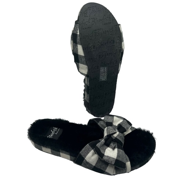 NEW Blowfish Malibu Plaid Fur Lined Slip On Sandals Slides Gangnam Print Sz 8or9 - Picture 4 of 9